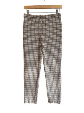 NEW Theory Cropped Plaid Tan Pants Slim Fit Size US 2 SAMPLE [jb]